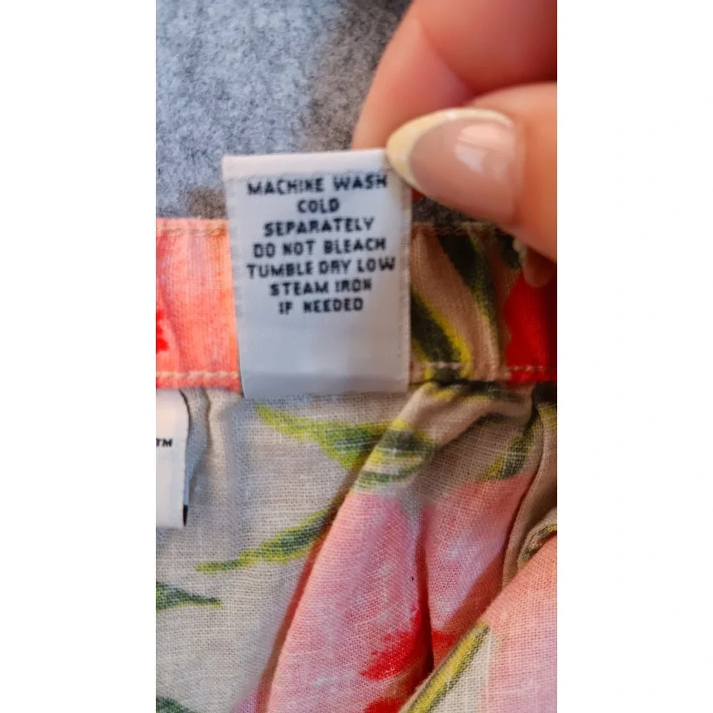 Covington Pants Women 12 Tan Floral Linen Blend Cropped Lightweight 34x24 NWOT